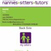 College Nannies sitter and tutors custom Business Cards